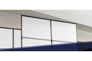 Abatement Technologies SHIELD WALL panels connected to a multi-level ceiling